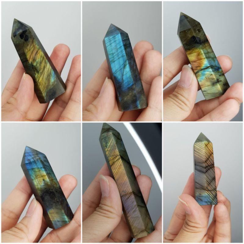 Trụ Labradorite đá xà cừ dùng trong thanh tẩy Tarot, thiền định