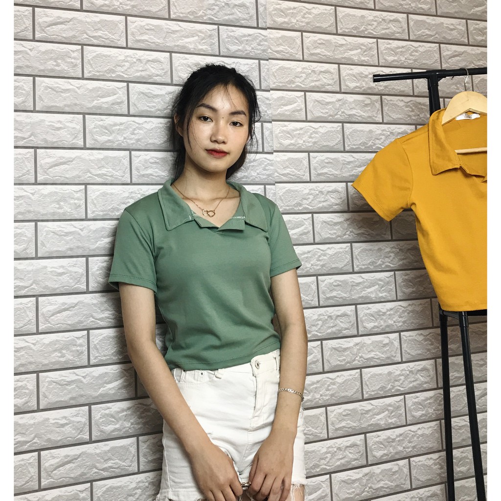 Áo croptop có cổ trụ dáng ôm nhẹ cá tính chất thun cotton mềm mịn thoáng mát | BigBuy360 - bigbuy360.vn