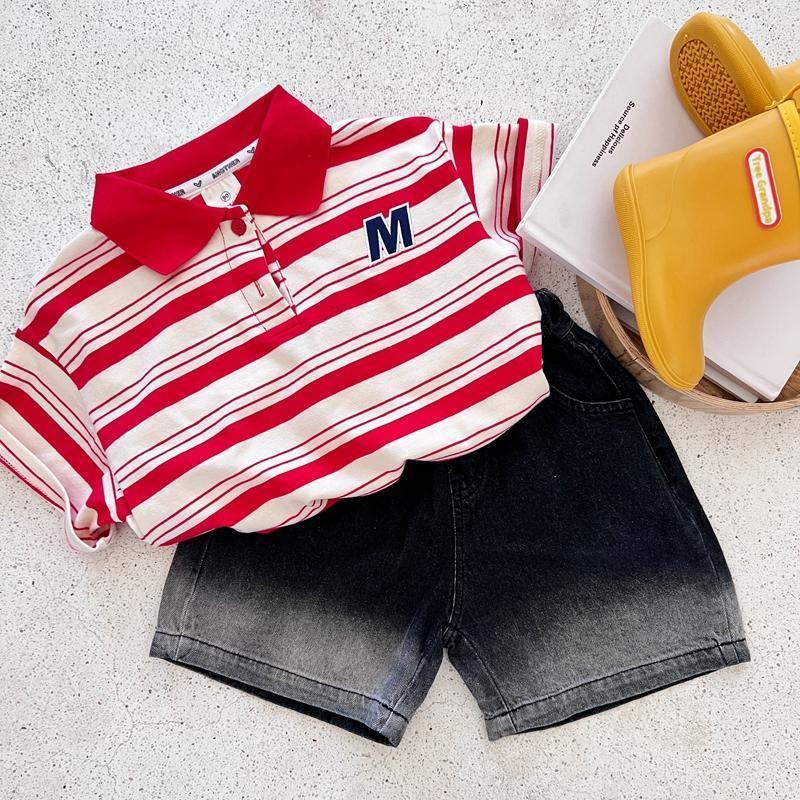 Áo polo Tay Ngắn Họa Tiết Kẻ Sọc Bằng Cotton 100 Thời Trang Mùa Hè Cho Bé Trai