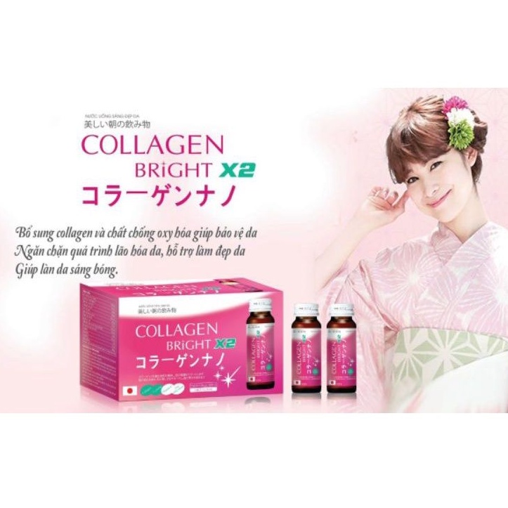 Collagen công nghệ Nhật Bản dạng nước Bright x2 (Hộp 10 chai)