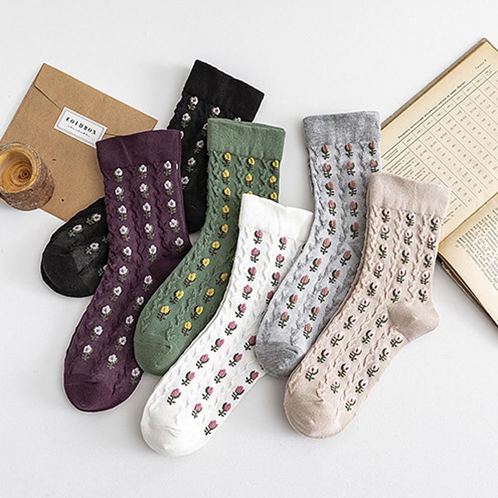Vớ Cotton Dệt Kim Cổ Cao Họa Tiết Dễ Thương Phong Cách Harajuku Nhật Bản