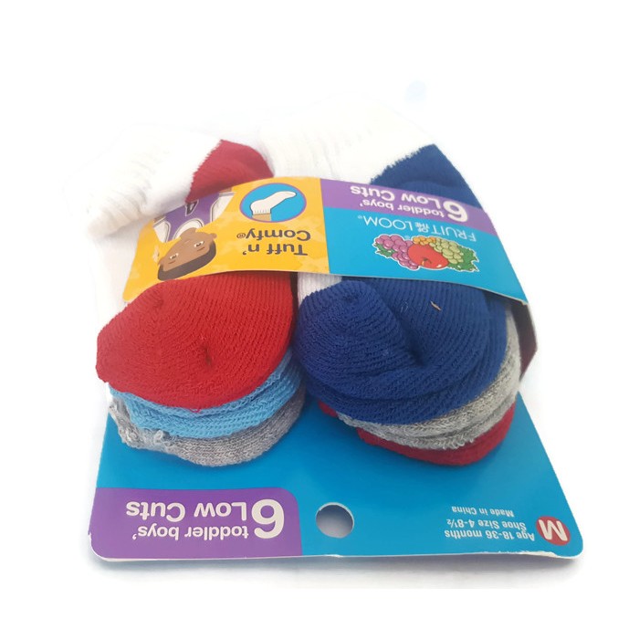 Bộ 6 đôi vớ (tât) bé trai 18-36 tháng Fruit of the Loom Toddler Boys 6 low cuts (Mỹ)