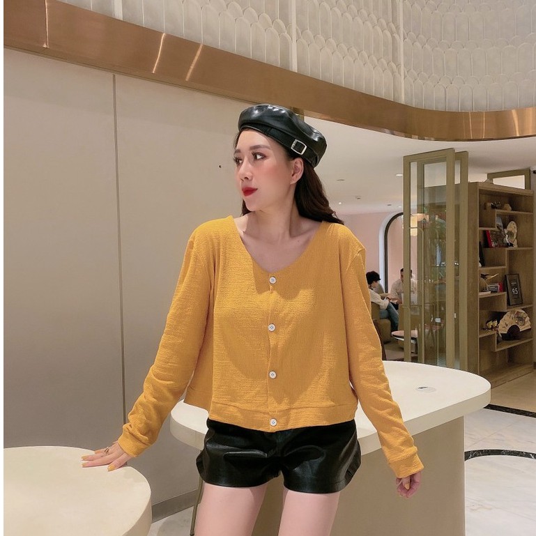 áo khoác cadigan mỏng cổ tim phối cúc