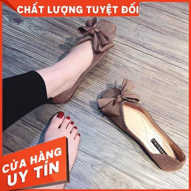 [Free Ship - Hàng Siêu Cấp] Giày Bệt Nữ Vải Dạ Đính Nơ Lụa Siêu Hot