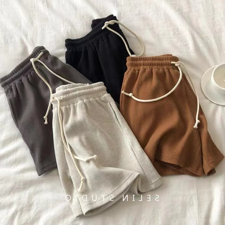 Porozi  Quần ngắn thể thao  lưng cao ống rộng phong cách Hàn Quốc thời trang cho nữ 4 màu tùy chọn
