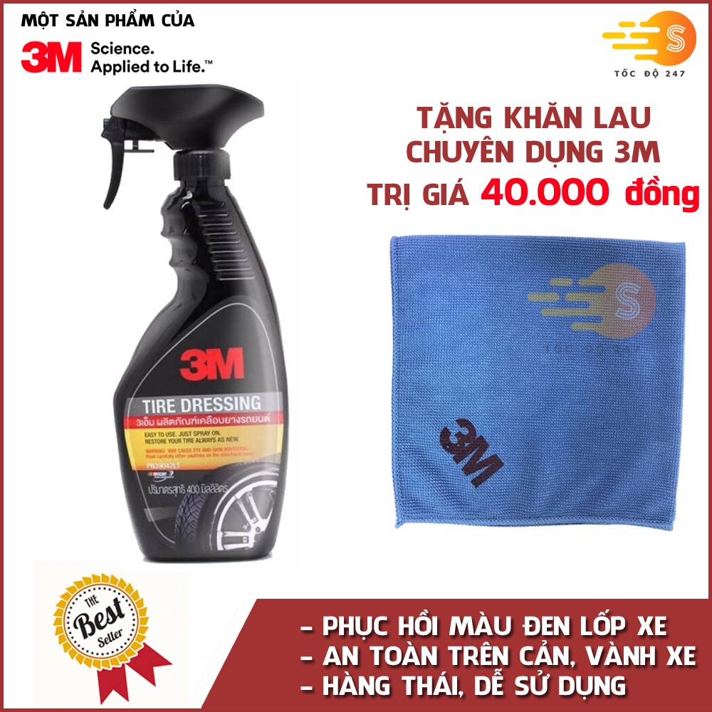 Chai xịt bảo dưỡng lốp ô tô 3M 39042LT tặng kèm khăn lau ô tô chuyên dụng 3M