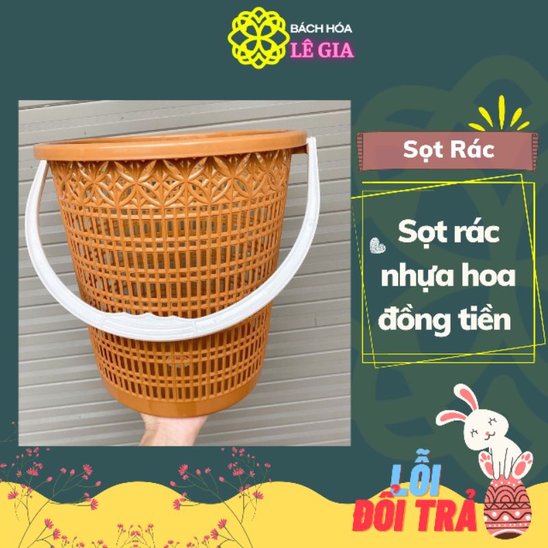 Sọt Rác Nhựa Hoa Đồng Tiền Có Quai Sách nhựa Việt Nhật mã 5147 BH 6T , Thùng Giác Đan Mây - Lê Gia Shop