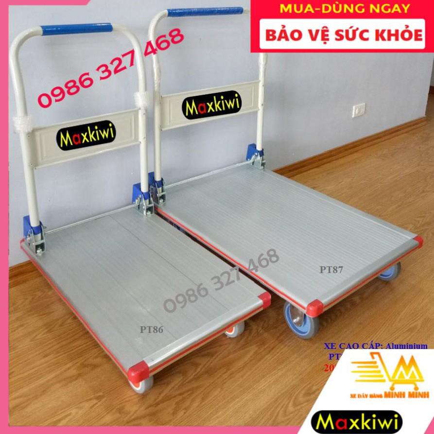 [BH 12th- Hàng Cao Cấp] Xe Đẩy Hàng, Xe Đẩy Inox 4 Bánh Maxkiwi- 200kg Sàn Aluminium Chống Han Gỉ