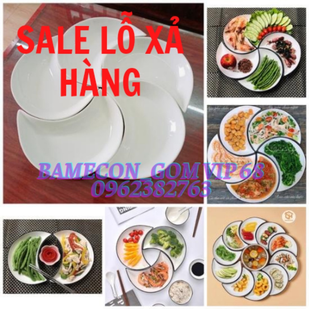 Sét 5 đĩa sứ hình Mặt Trăng, bán nguyệt cao cấp, Bộ đĩa xếp cánh hoa, sang trọng Gốm Sứ Bát Tràng