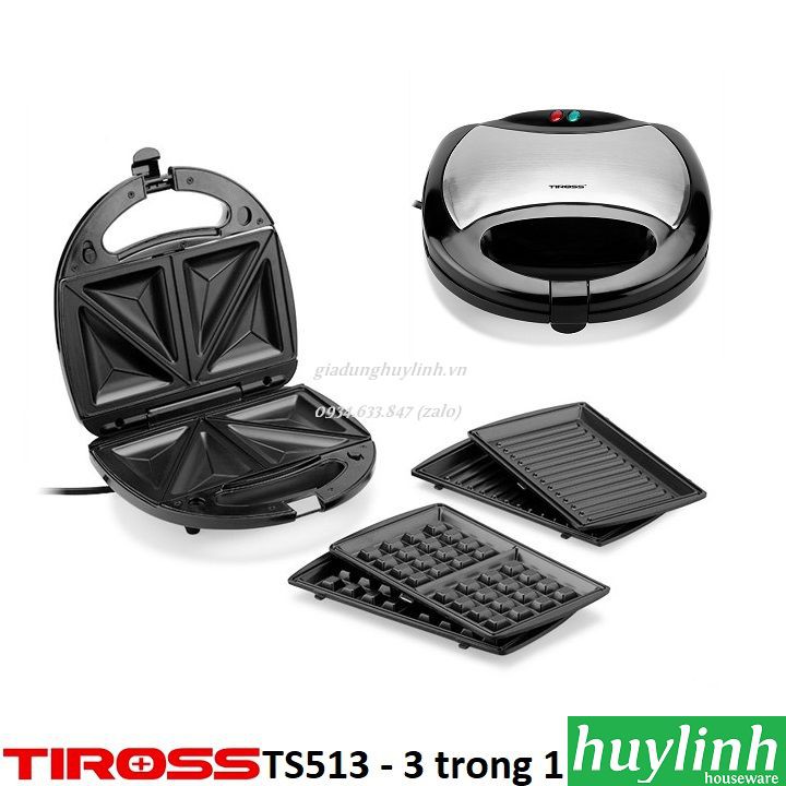 [Mã ELHADEV giảm 4% đơn 300K] Máy nướng bánh sandwich, hotdog, waffle Tiross TS513 - 3 trong 1