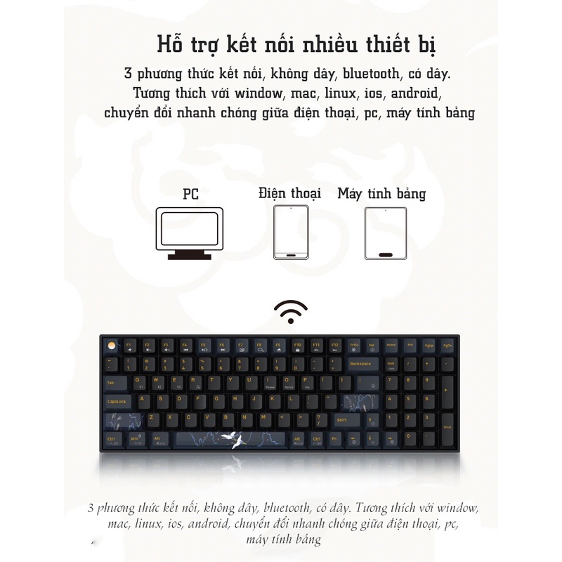 Bàn phím cơ không dây Dual Mode Newmen GM1000 (Phiên bản Tiên Hạc-Trăng & Mây đặc sắc),Hotswap,Keycap PBT double-shot