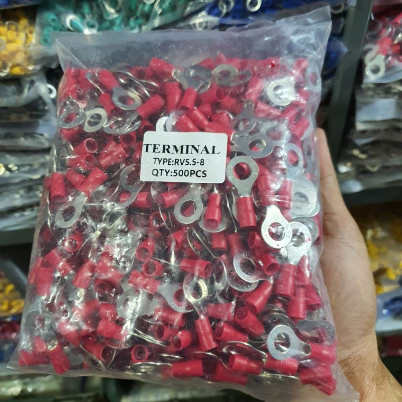 500 Đầu cos tròn RV5.5-8, Đầu cos chữ o, cos tròn 5.5-8, đầu cos dây điện, RV5.5-8