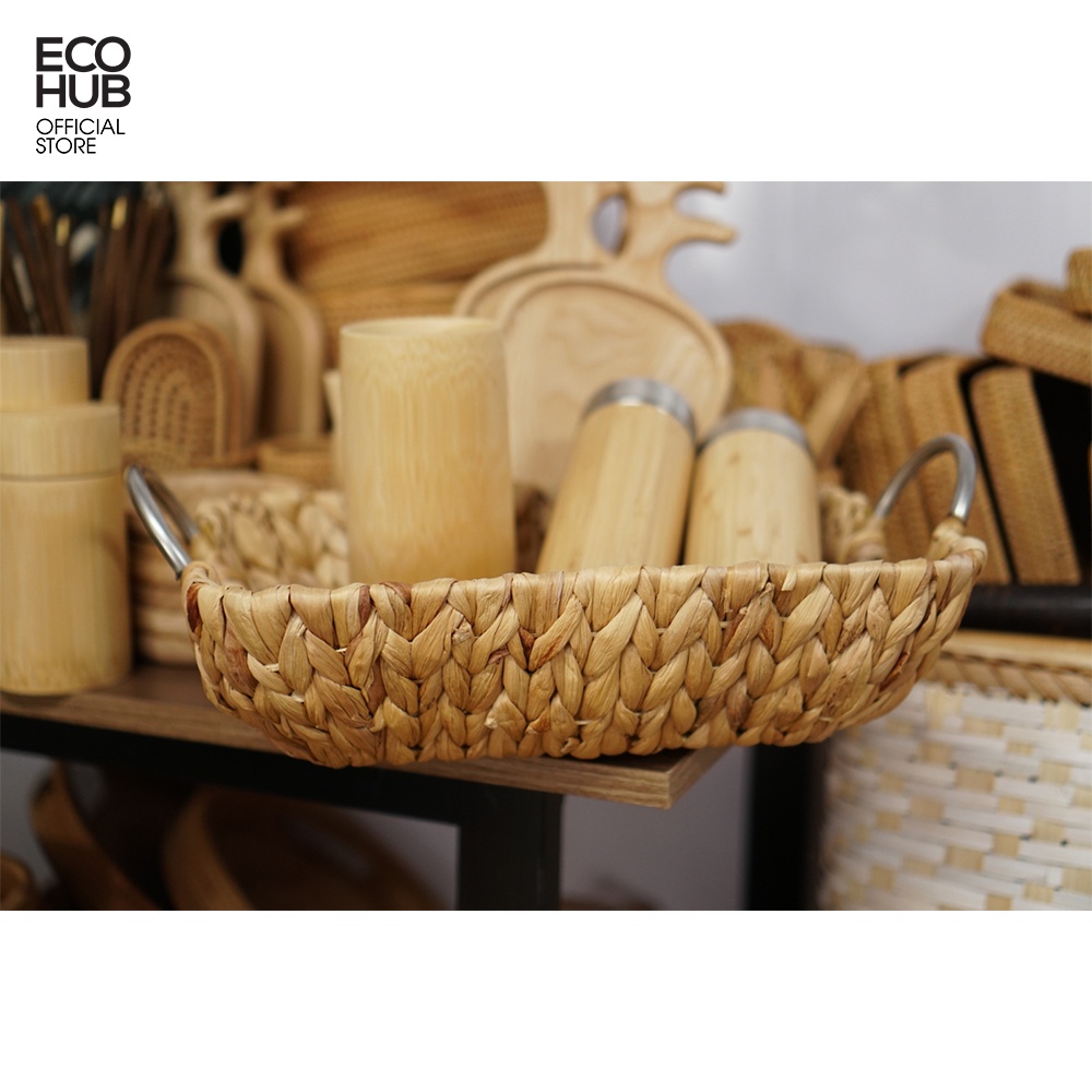 Giỏ lục bình đựng đồ khung sắt ECOHUB có tay cầm (Water Hyacinth Basket With Handle)