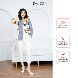 Áo sơ mi phối hoạ tiết 2 lá cổ cchat
