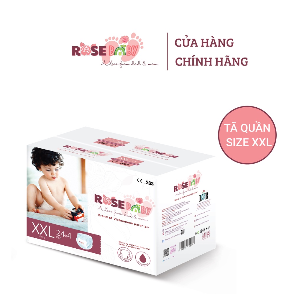 Thùng Bỉm Quần ROSE BABY Size XXL (96 miếng) - Rose Baby