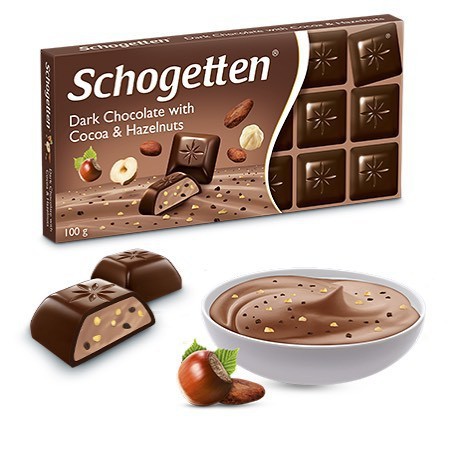 Sôcôla SCHOGETTEN - Vị đắng cacao & hạt phỉ - thanh 100g gồm 18 viên rời