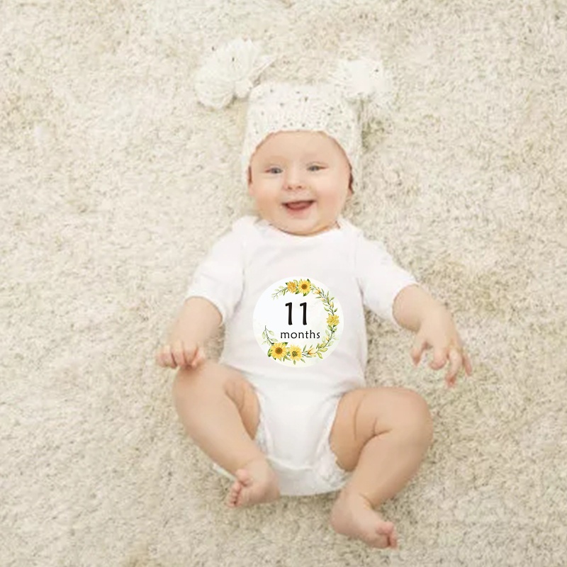 Bộ 12 Miếng Dán Đánh Dấu Cột Mốc Tháng Dành Cho Bé Sơ Sinh 1-12 Tháng Tuổi Họa Tiết Hoa