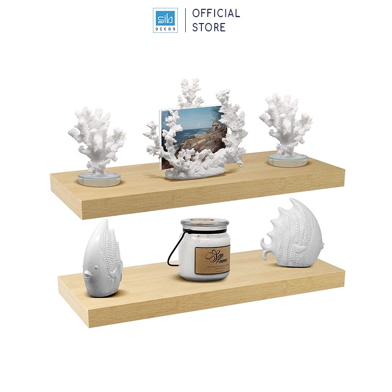 2 Kệ Treo Tường Màu Vân Gỗ Sồi Thương Hiệu SIB Decor, Gỗ Dày 25mm Để Được Đồ Nặng Với Kết Cấu Không Giá Đỡ Thẩm Mỹ