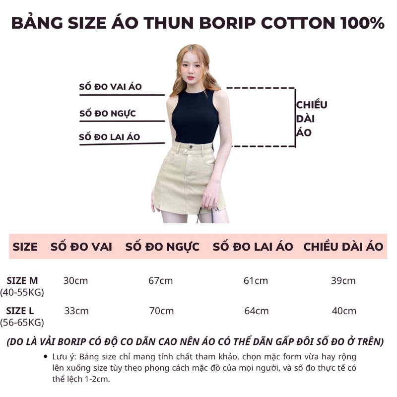 Áo ba lỗ sát nách croptop nữ ôm body T&amp;N TSHIRT COLLECTION, chất borip 100% cotton cao cấp, 6 màu trẻ trung A05343