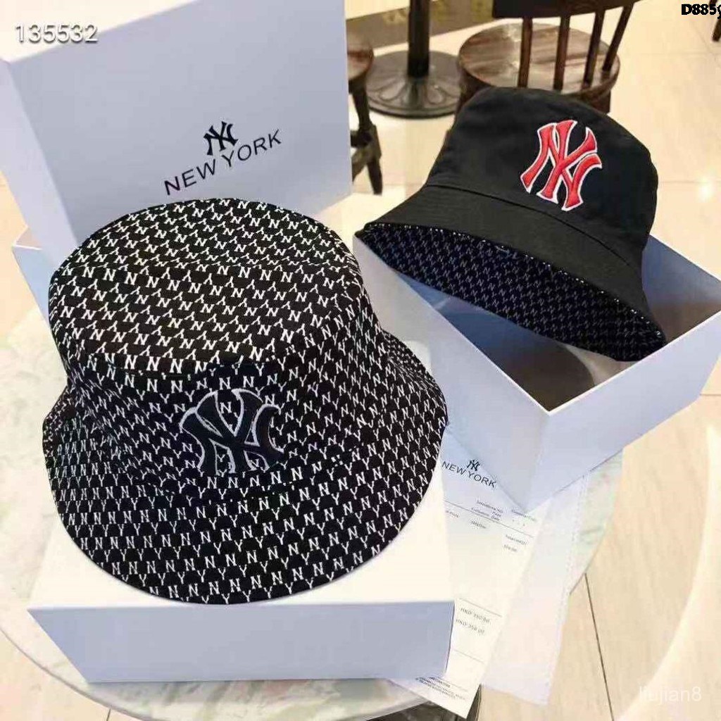 MLB Mũ Bucket Thêu Chữ NY Phong Cách Đường Phố Hàn Quốc Cho Cặp Đôi