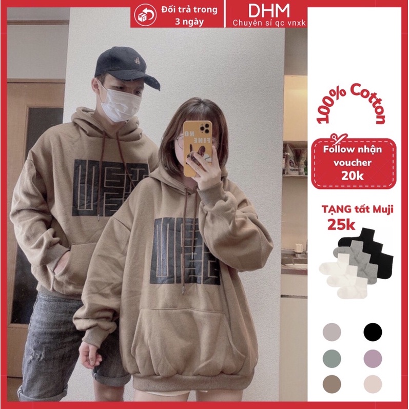 Áo hoodie nam nữ free size từ 40 - 85kg, có 6 màu siêu đẹp.