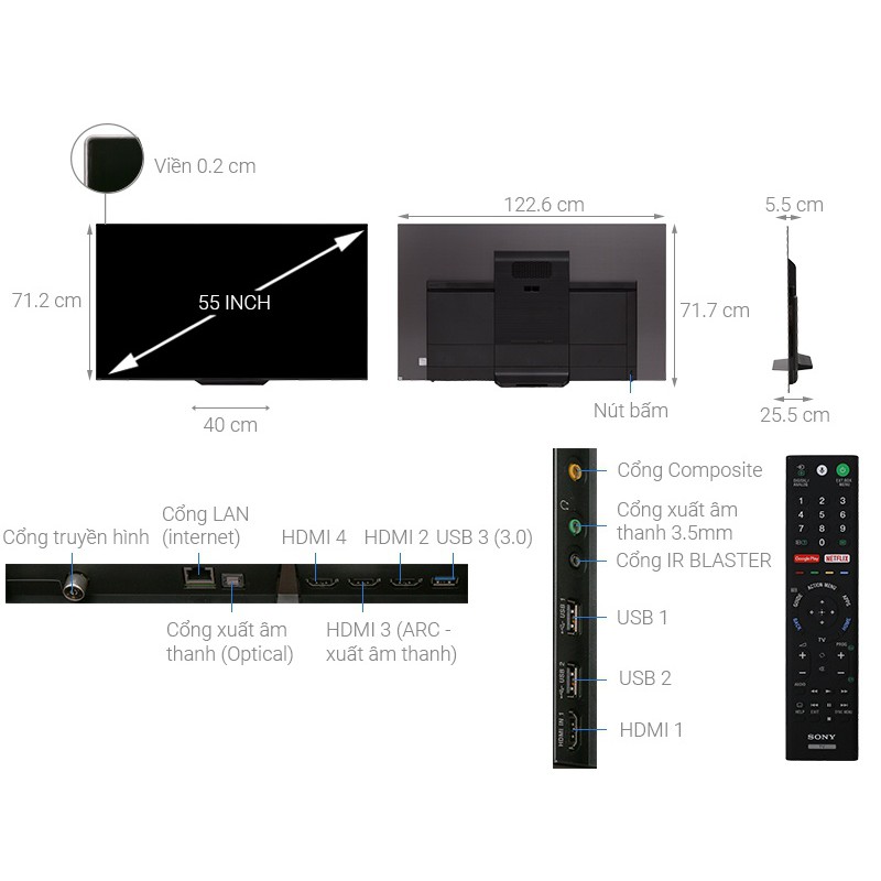 Tivi Sony Oled 4K 55 inch KD-55A8F Smart