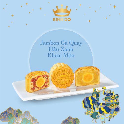 Hộp 3 Bánh Trung Thu Kinh Đô Mini - Hồng/Xanh 80g/bánh - Vị Xá xíu jambon , Hạt Sen , Đậu đỏ