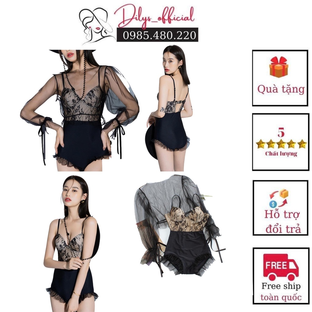 Bikini đi biển liền thân DILYS BK986752, Đồ bơi nữ phong cách hàn quốc áo kèm áo voan vô cùng trẻ trung, năng động