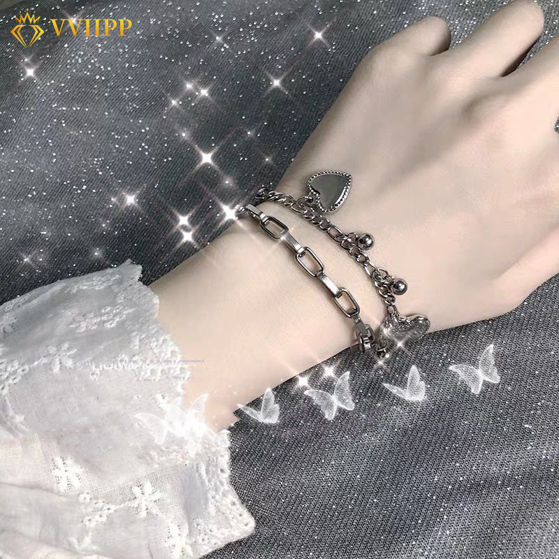 Vòng tay mạ bạc nhiều lớp phong cách Hàn Quốc cá tính cho nữ