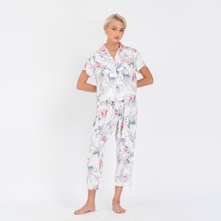 Bộ Quần Áo Pyjama Trắng Họa Tiết Hoa