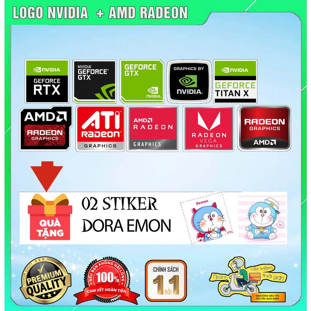 (STICKER)  10 TEM LOGO VGA RỜI CARD ĐỒ HỌA GPU NVIDIA (GRAPHIC CARDS) DÁN MÁY TÍNH LAPTOP TRANG TRÍ