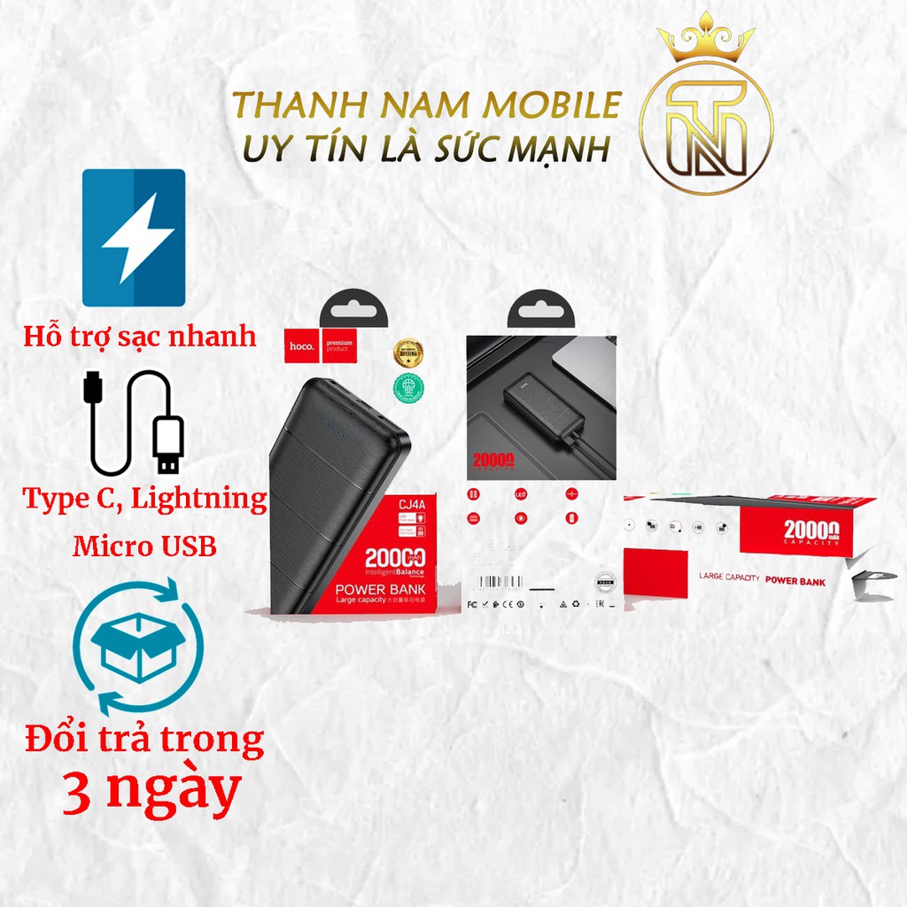 Pin sạc dự phòng Hoco CJ4A, sạc dự phòng Hoco CJ4A 20.000 mAh, sạc dự phòng nhẹ, tiện dụng