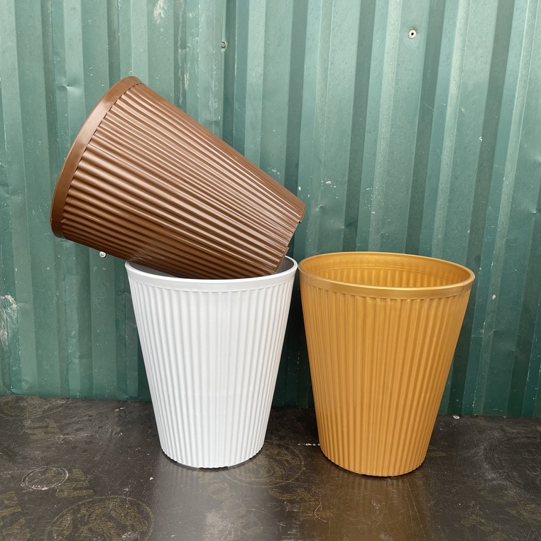 3 Chậu nhựa trồng cây hoa gân sọc dọc loại cao cấp đủ size COMBO 03 CHẬU