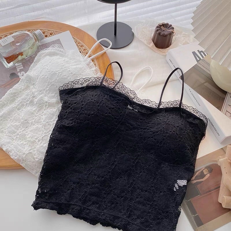 Áo 2 dây 2s bún ren đệm ngực hoa nhỏ hàng QC