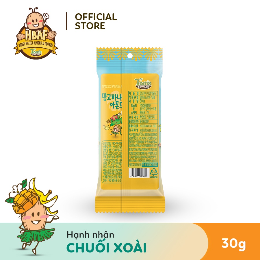 Hạt Hạnh nhân tẩm Chuối Xoài Tom's Farm Hàn Quốc 30g