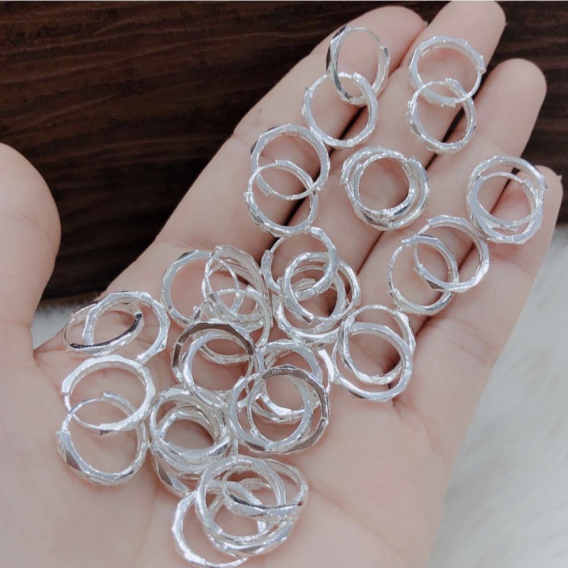 Bông tai Bạc S925 nam nữ trẻ em đều đeo được , mẫu dày dặn , có đính đá - Vàng Bạc Khải Khải