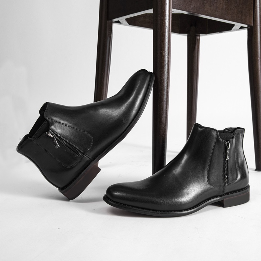 Giày boot nam Chelsea boot CB.03 black khóa cổ cao giày da thời trang Sunor shoes