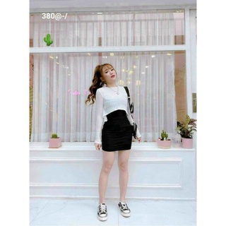 Sét đầm nữ phom ôm body kèm áo khoác croptop tay dài chất gân đẹp, Size: <53kg