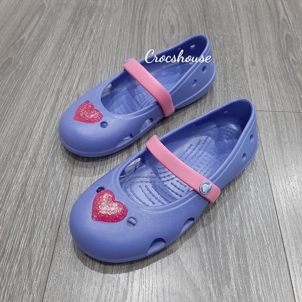 (Hàng cao cấp) Giày búp bê crocs bé gái keely hồng nơ, màu tím trái tim tặng kèm jibbitz sticker - Crocs house