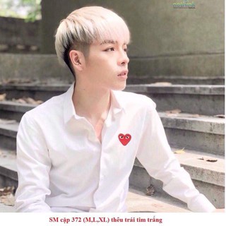 áo sơ mi lụa trắng thêu trái tim cao cấp