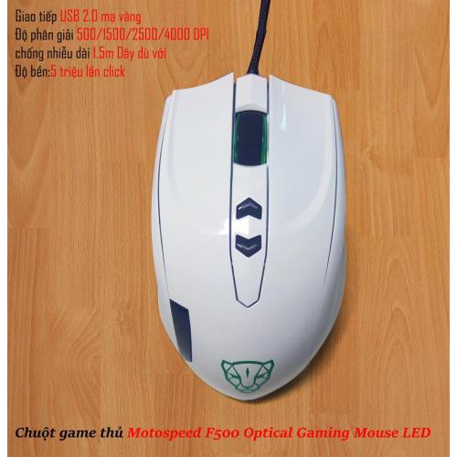 [Mã SKAMPUSHA7 giảm 8% đơn 250k]Chuột game thủ Motospeed F500 Optical Gaming Mouse LED thay đổi theo DPI