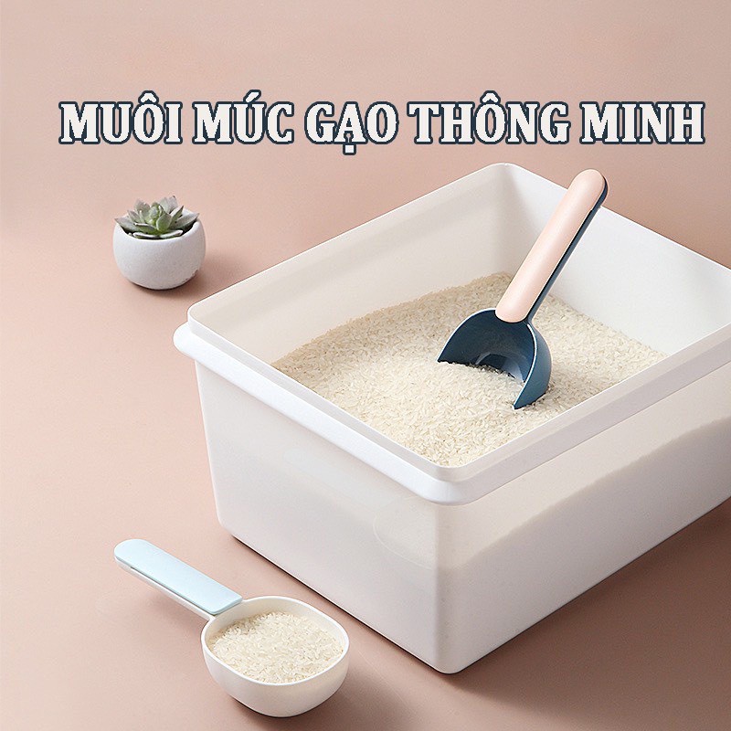 Muôi / Thìa / Xẻng Đong Gạo Xúc Gạo Đong Ngũ Cốc Có Cán Dài Kẹp Chặt Miệng Bao Thông Minh Tiện Lợi