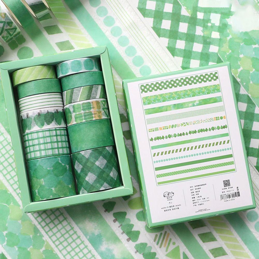 Set 12 Cuộn Băng Keo Washi Hình Lá Bầu Trời Đầy Sao Dễ Thương Trang Trí Sổ Tay DIY
