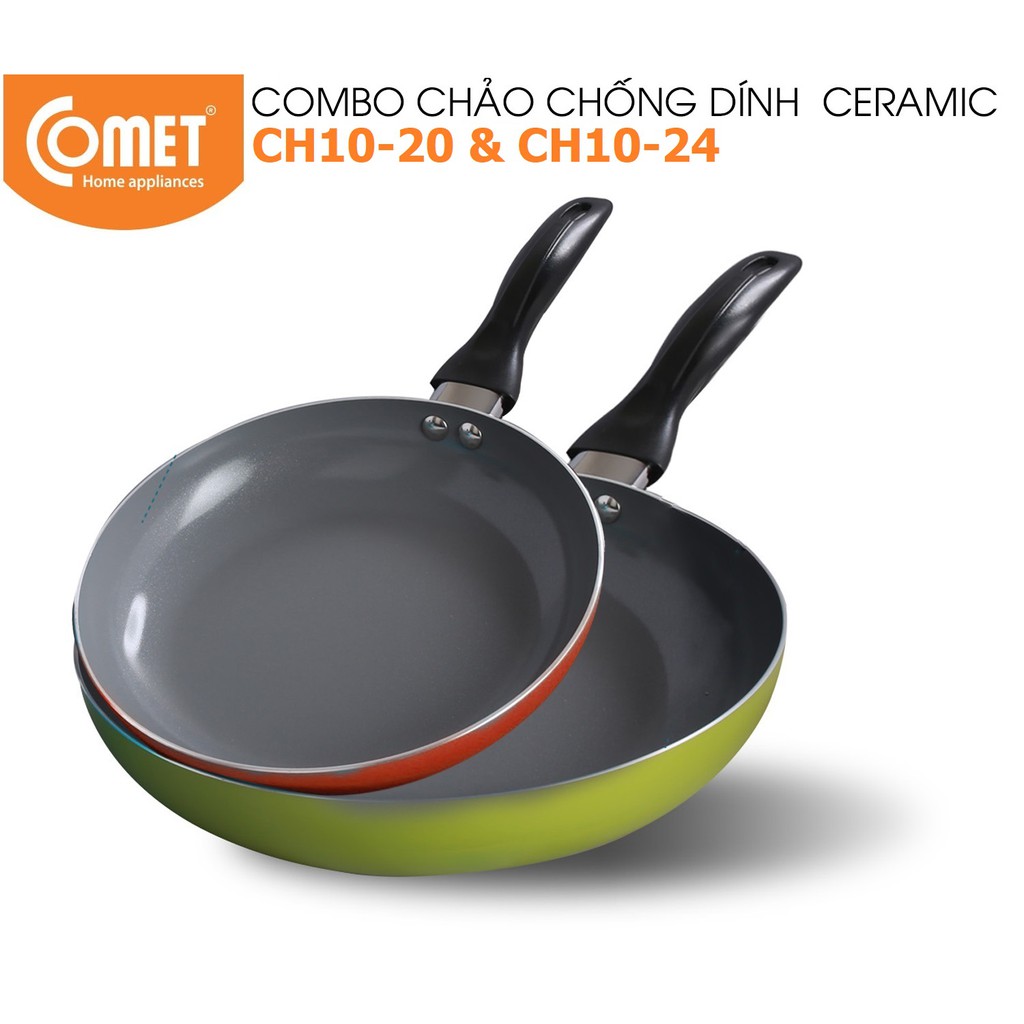 Combo chảo chống dính Ceramic An toàn Comet CH10-20 &amp; CH10-24