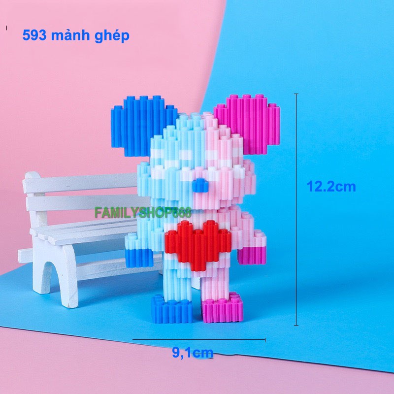 Xếp hình le.go Gấu Bearbrick 12cm Đồ chơi lắp ráp mô hình bear brick nano 3D dễ thương