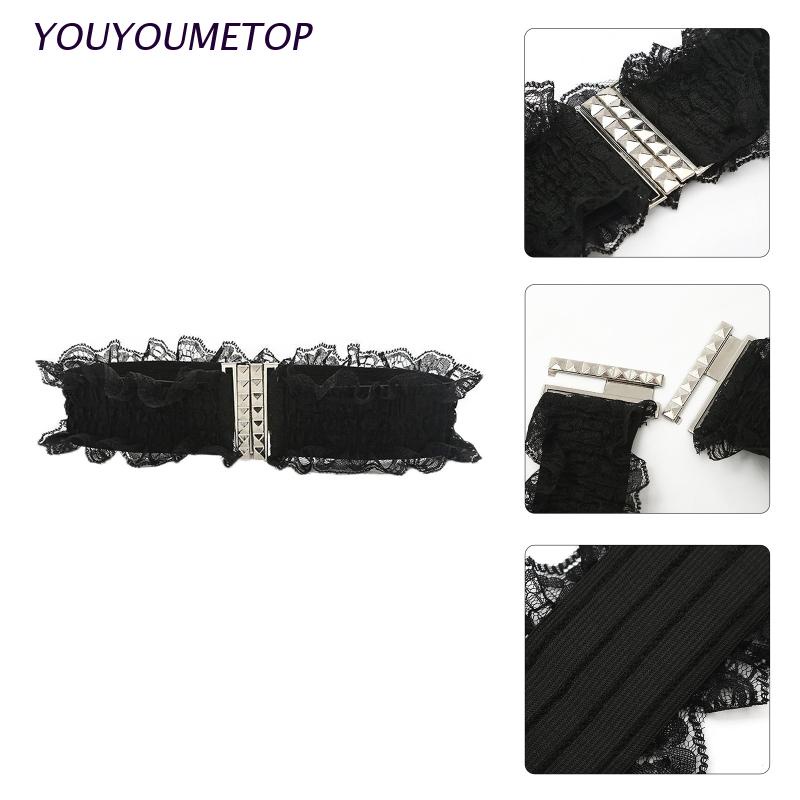 Thắt lưng ren bản rộng co giãn màu trắng đen tinh tế thời trang cho nữ