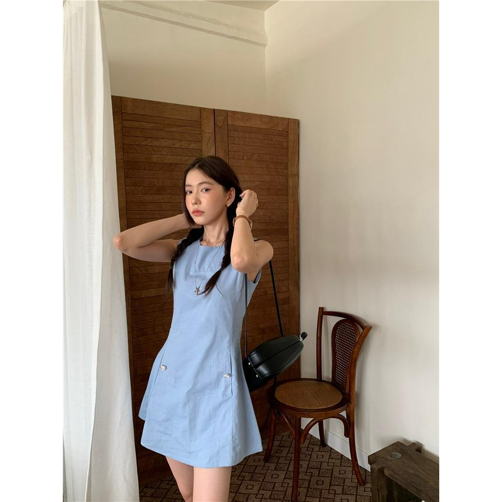 Đầm Chữ A Không Tay Màu Xanh Pháp 66561