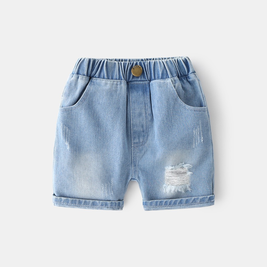 Quần Jean cho bé WELLKIDS quần short Jean họa tiết phối rách chất bò mềm hàng xuất Âu Mỹ