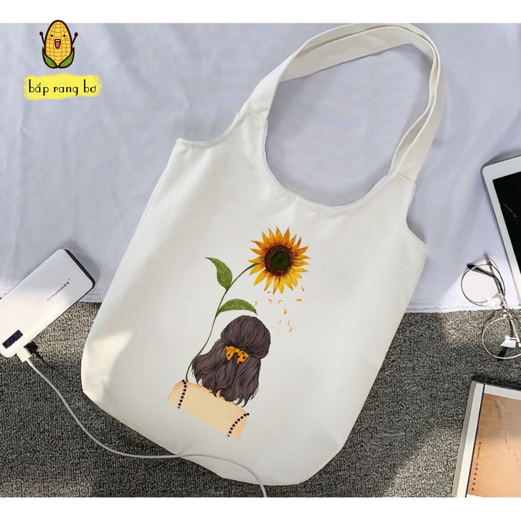 TÚI TOTE CÔ GÁI GIẤU MẶT - CÓ KHÓA - VẢI DỆT CANVAS