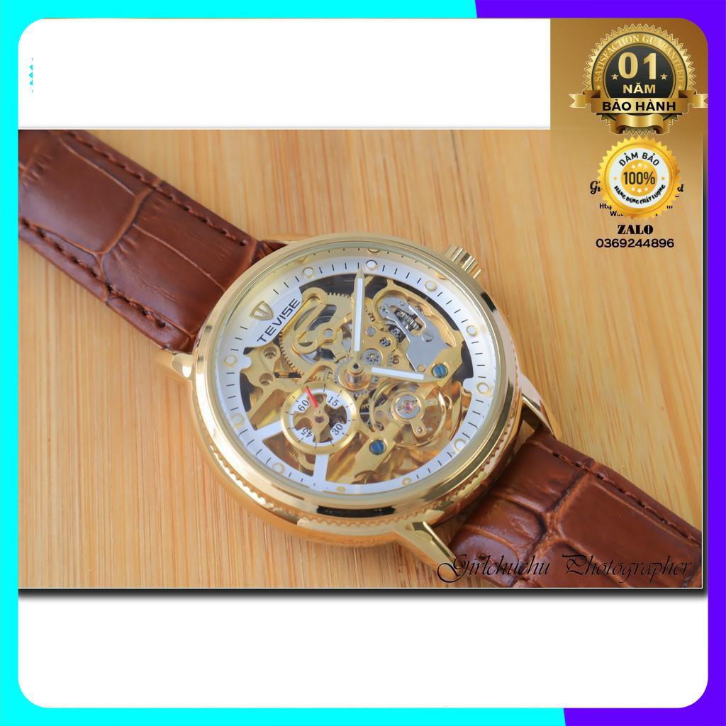 Đồng hồ cơ nam Tevise da nâu với máy chạy cơ tự động, kiểu dáng mới mẻ, phong cách trẻ trung, lịch lãm [ Đồng Hồ Cơ ] | BigBuy360 - bigbuy360.vn